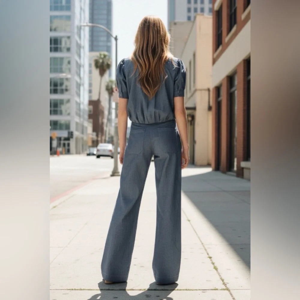(#80)ZARA ZW COLLECTION Pleated Denim Shirt - Picture 3 of 7